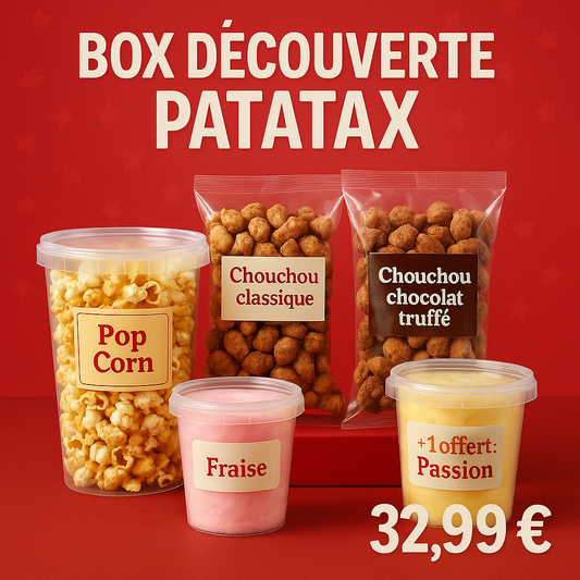 Box Découverte Patatax – Pop Corn, Chouchous & Barbes à Papa +1 Offert