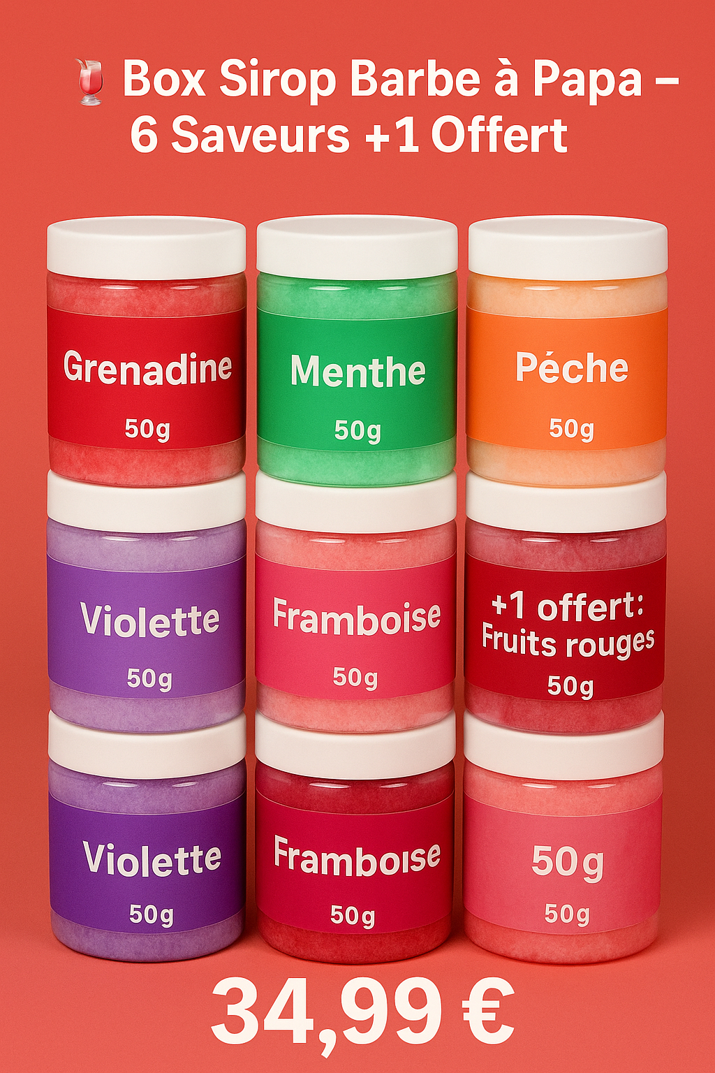 Box Sirop Barbe à Papa – 6 Saveurs +1 Offert