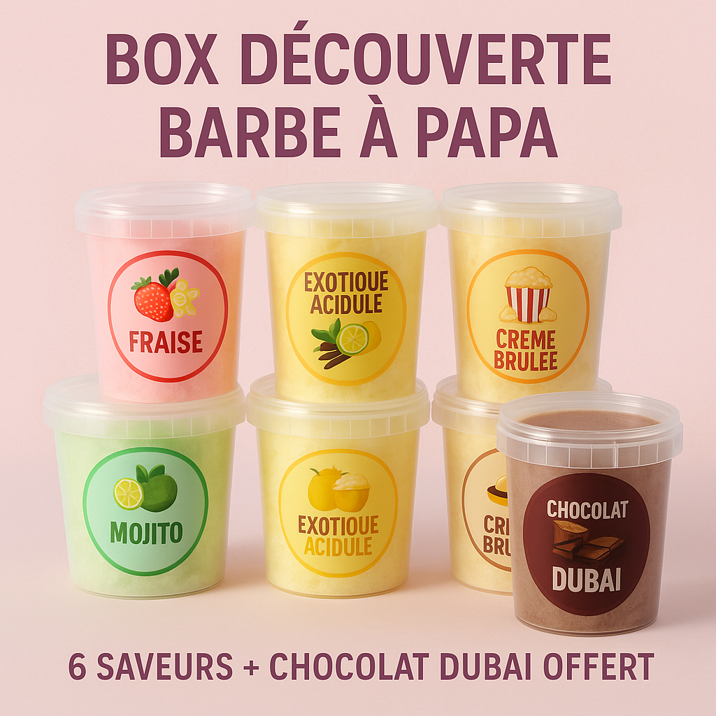 Box Découverte Barbe à Papa – 6 Saveurs + 1 gratuit